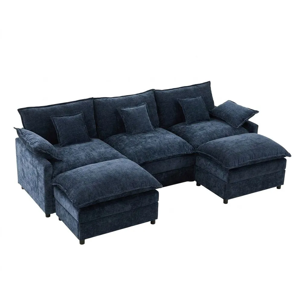 Sofá Modular en Forma de U con Asiento Profundo y Taburete para Salón