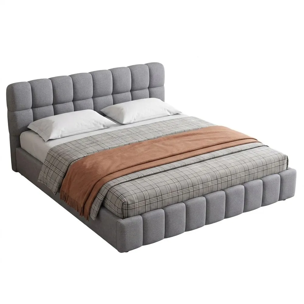 Cama Doble Tapizada 140 x 190 cm con Respaldo Suave y Base de Listones