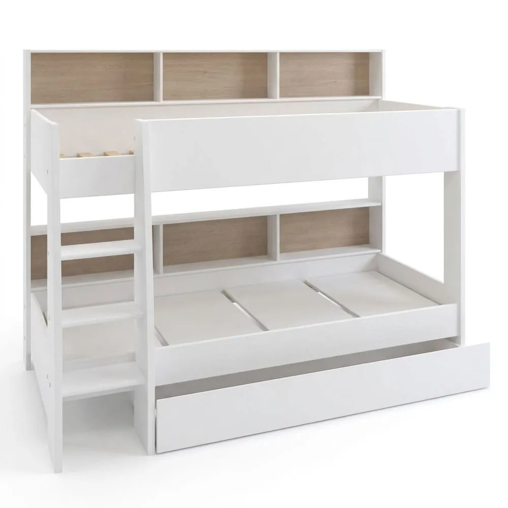 Cama litera juvenil con cajón 90 x 200 cm en blanco - Aporta modernidad al dormitorio