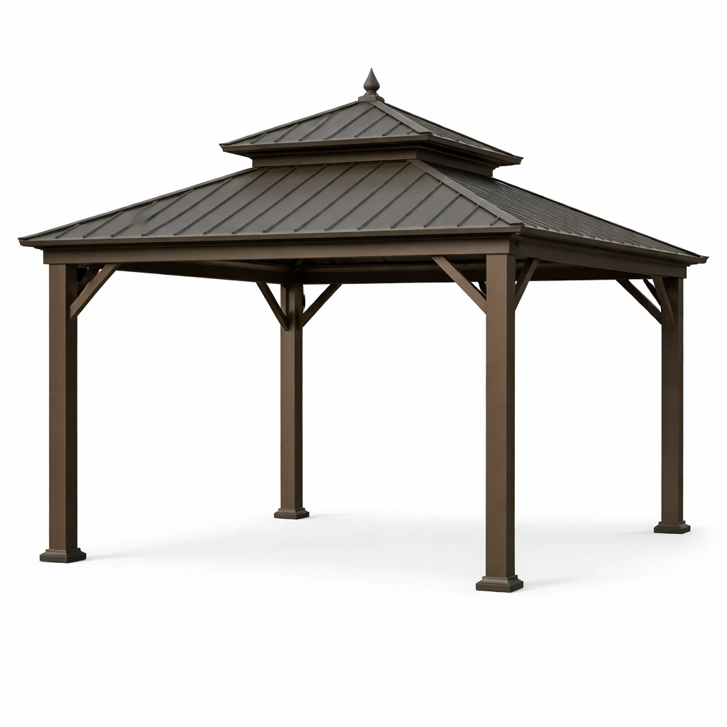 Gazebo de jardín de metal marrón para exterior-roomzano