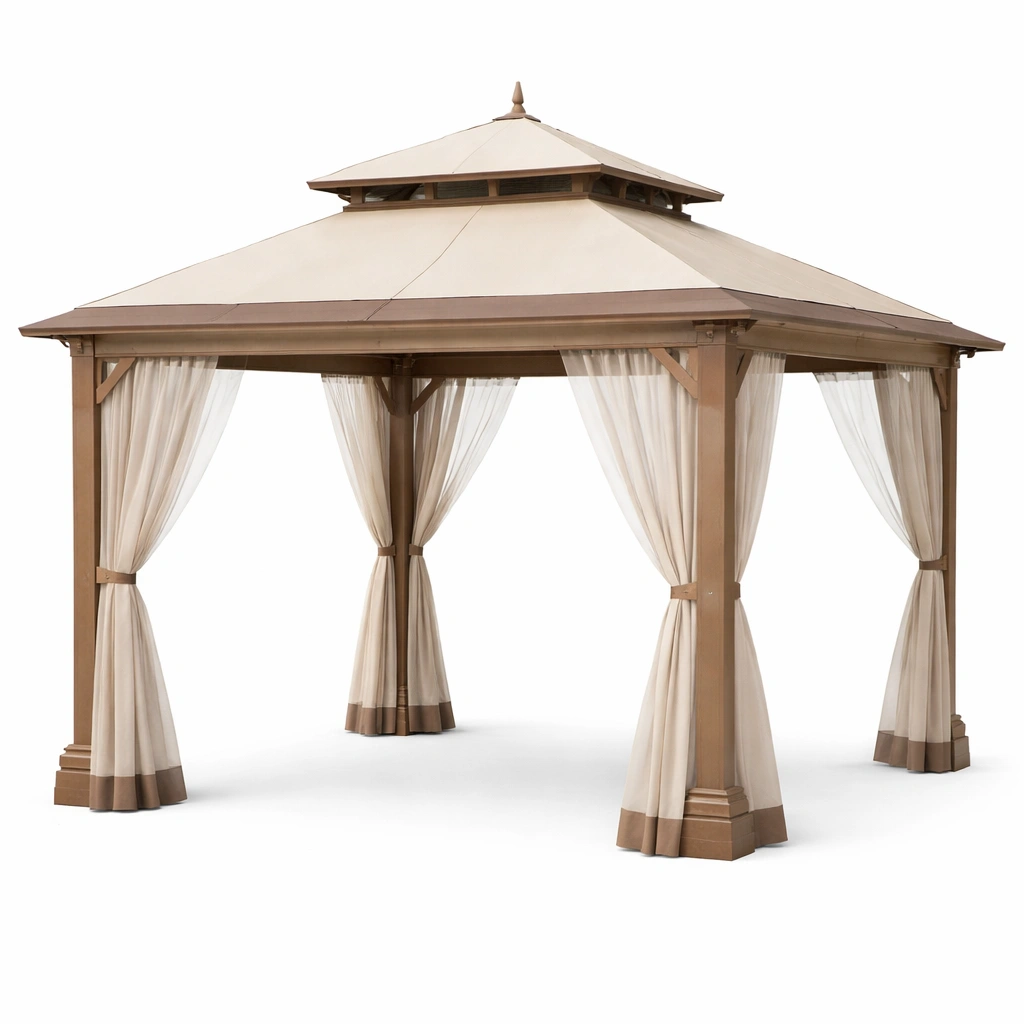 Gazebo de jardín de aluminio y poliéster beige-roomzano