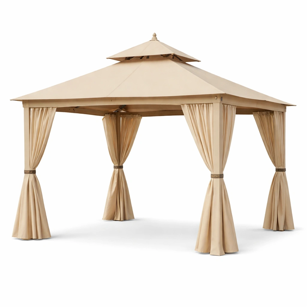 Gazebo de jardín de acero y poliéster beige-roomzano