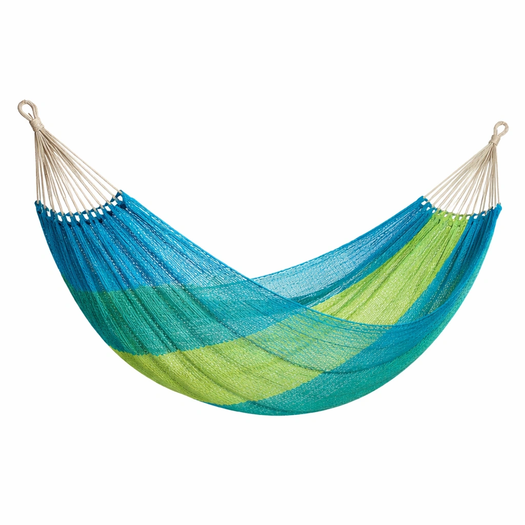 Hamaca de tejido azul y verde-roomzano