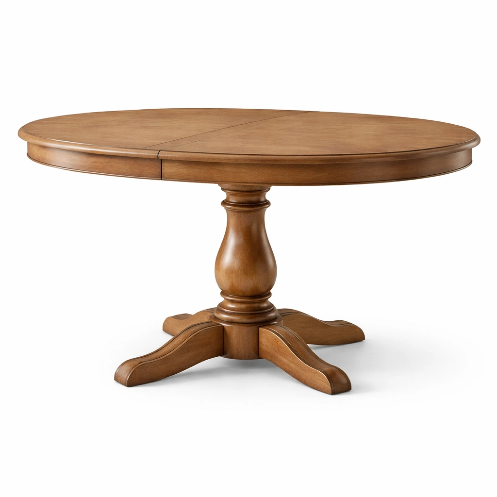 Mesa de comedor redonda de madera maciza marrón-roomzano