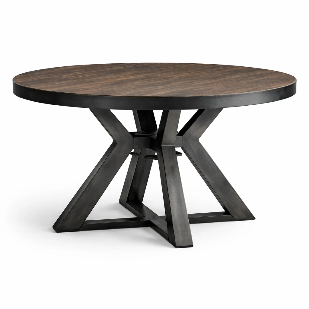 Mesa redonda de madera maciza y acero-roomzano