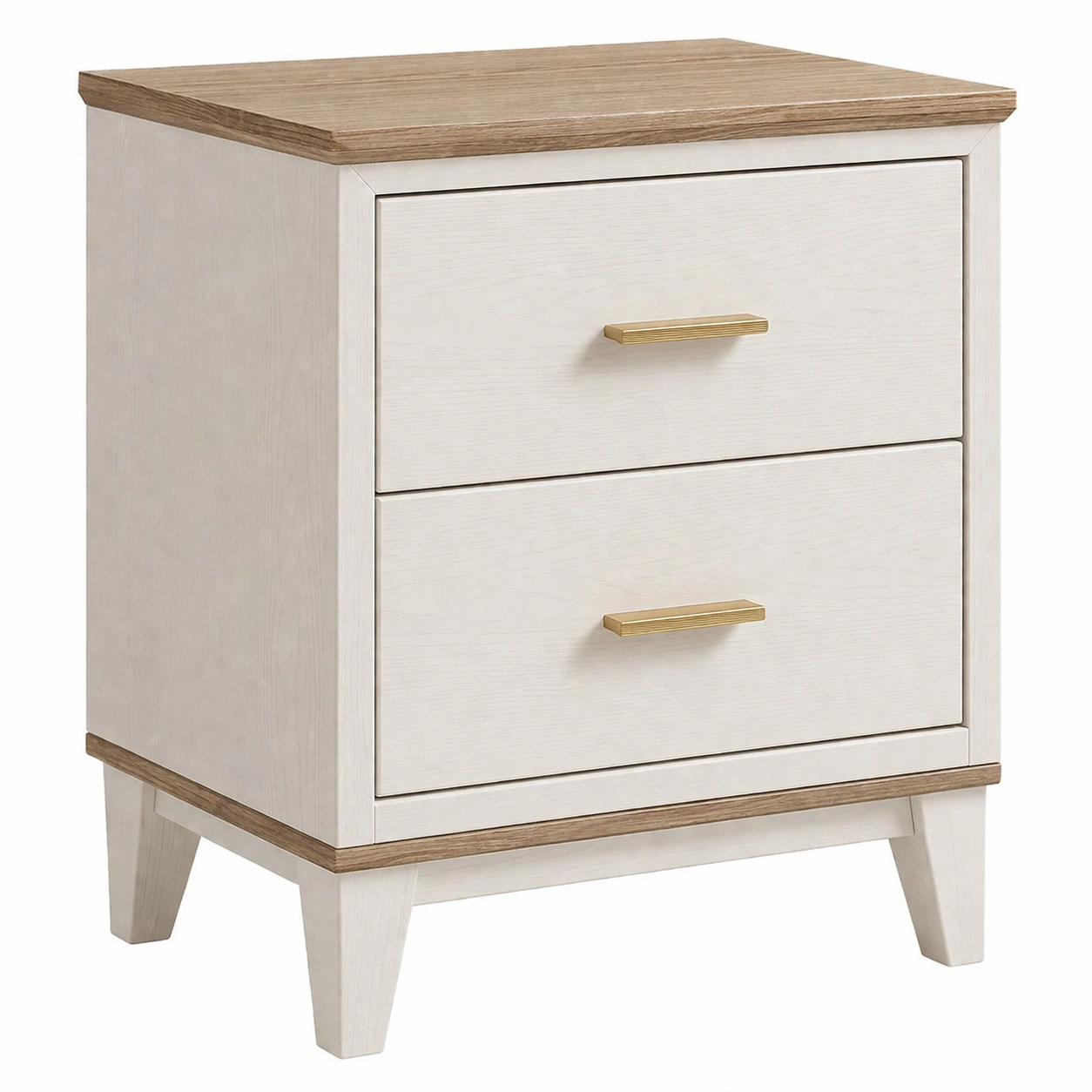 Mesita de noche de MDF con chapado en roble y blanco-roomzano
