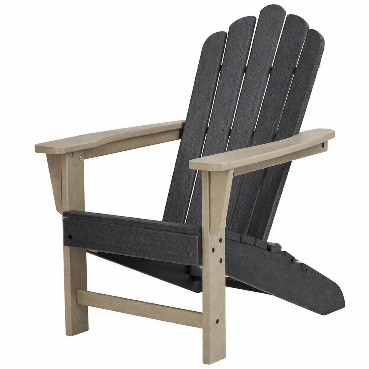 Silla Adirondack de madera compuesta negra y gris para exterior-roomzano