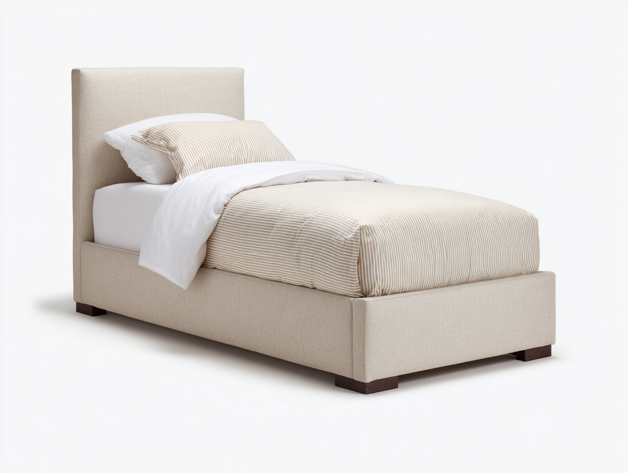 Łóżka pojedyncze - drewno-MDF-tkanina - 208x96x112 cm - beżowy - nowoczesny styl-Midorvaroom