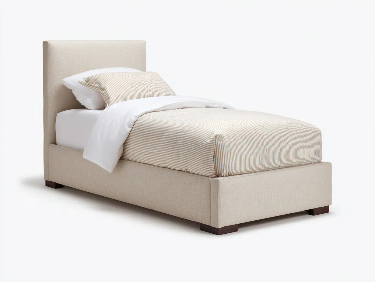 Łóżka pojedyncze - drewno-MDF-tkanina - 208x96x112 cm - beżowy - nowoczesny styl-Midorvaroom