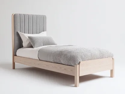 Łóżka pojedyncze - drewno-tkanina - 209x97x123 cm - szary-jasne drewno - skandynawski styl-Midorvaroom