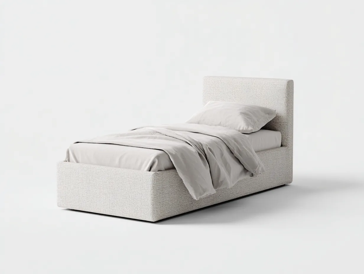 Łóżka pojedyncze - drewno-MDF-tkanina - 208x95x114 cm - jasnobeżowy - nowoczesny styl-Midorvaroom