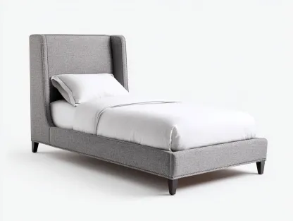 Łóżka pojedyncze - drewno-MDF-tkanina - 212x96x127 cm - szary - elegancki styl-Midorvaroom