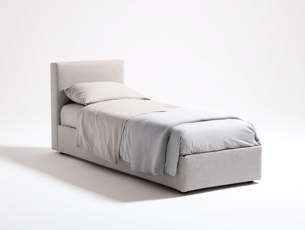 Łóżka pojedyncze - drewno-MDF-tkanina - 211x96x115 cm - jasnoszary - nowoczesny styl-Midorvaroom