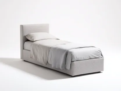 Łóżka pojedyncze - drewno-MDF-tkanina - 211x96x115 cm - jasnoszary - nowoczesny styl-Midorvaroom