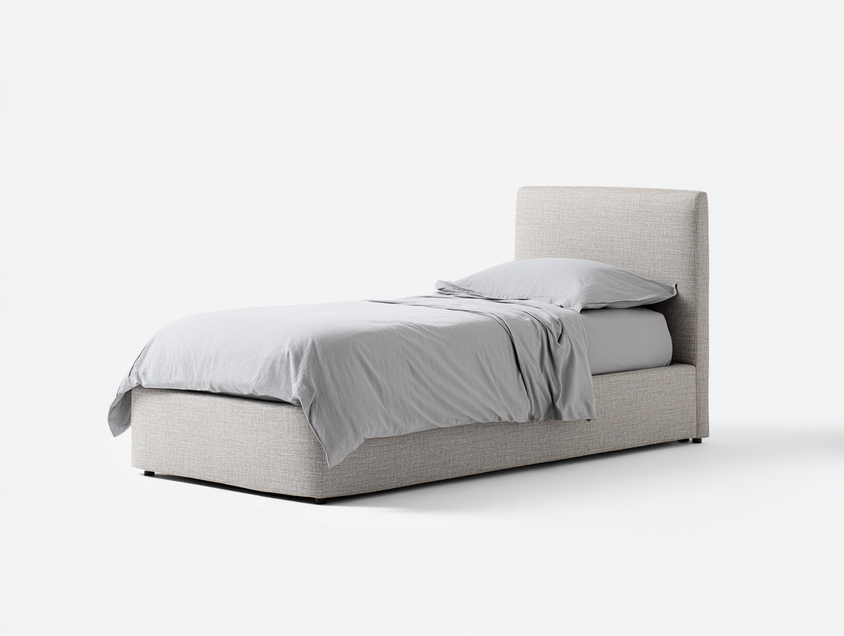 Łóżka pojedyncze - drewno-MDF-tkanina - 214x98x113 cm - jasnoszary - współczesny styl-Midorvaroom