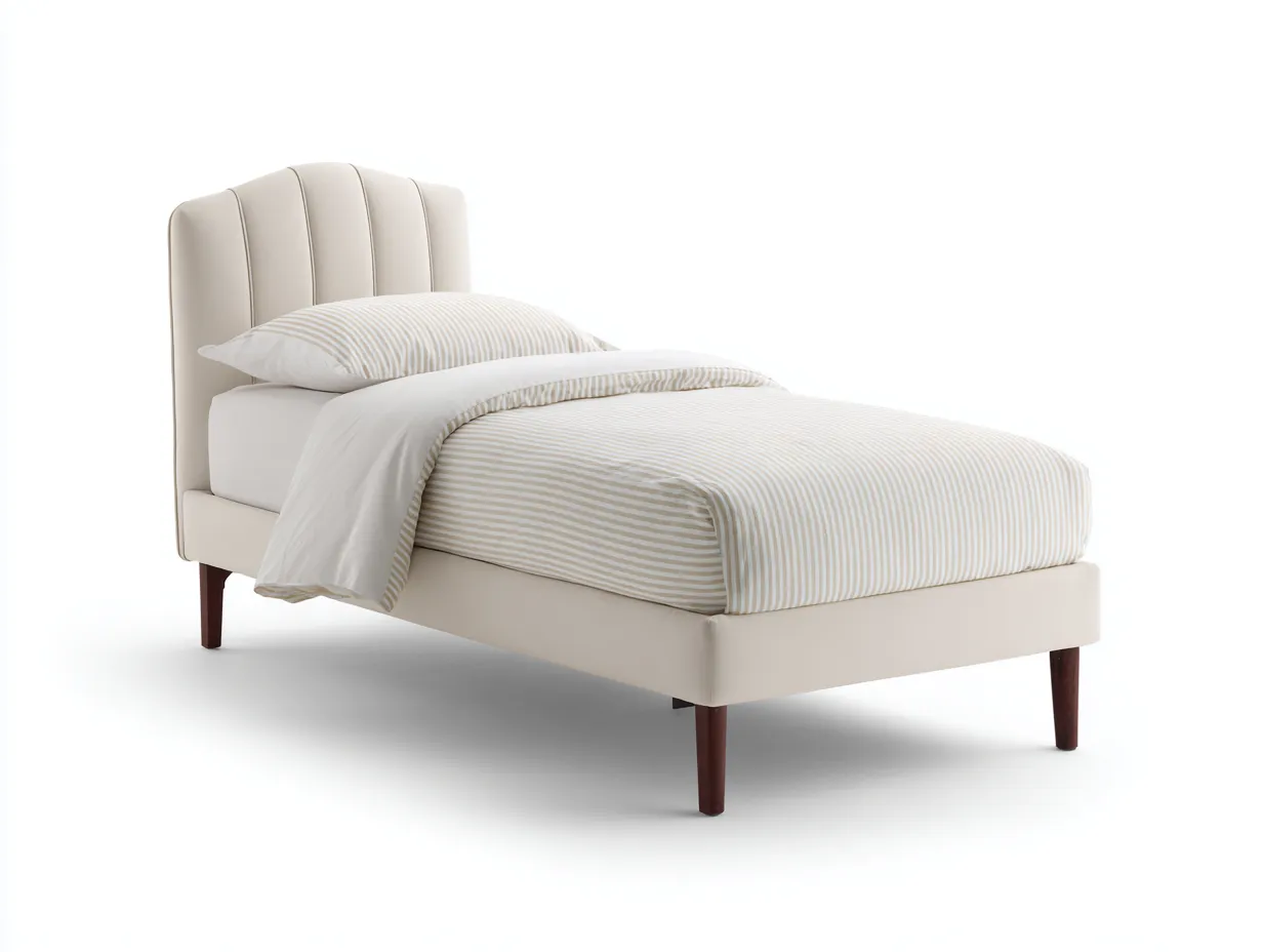 Łóżka pojedyncze - drewno-MDF-ekoskóra - 204x94x121 cm - kremowy - elegancki styl-Midorvaroom