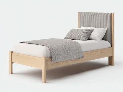 Łóżka pojedyncze - drewno-tkanina - 212x99x119 cm - szary-jasne drewno - minimalistyczny styl-Midorvaroom