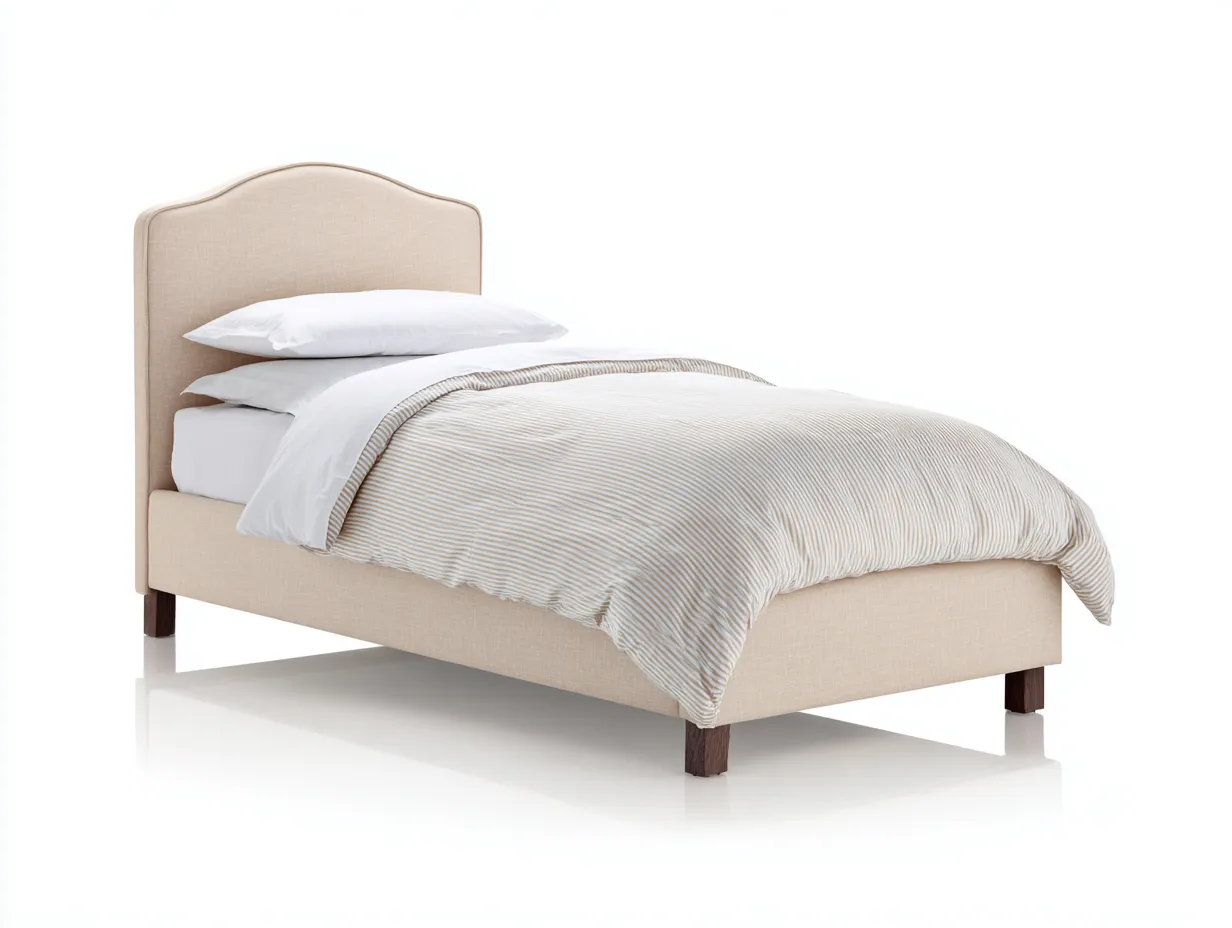 Łóżka pojedyncze - drewno-MDF-tkanina - 206x98x118 cm - beżowy - klasyczny styl-Midorvaroom