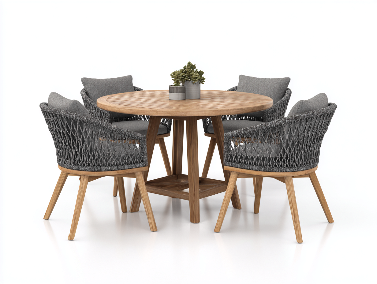 Zestawy mebli ogrodowych - drewno-plecionka - 110 x 110 x 75 cm - szary-naturalny - nowoczesny styl-Midorvaroom