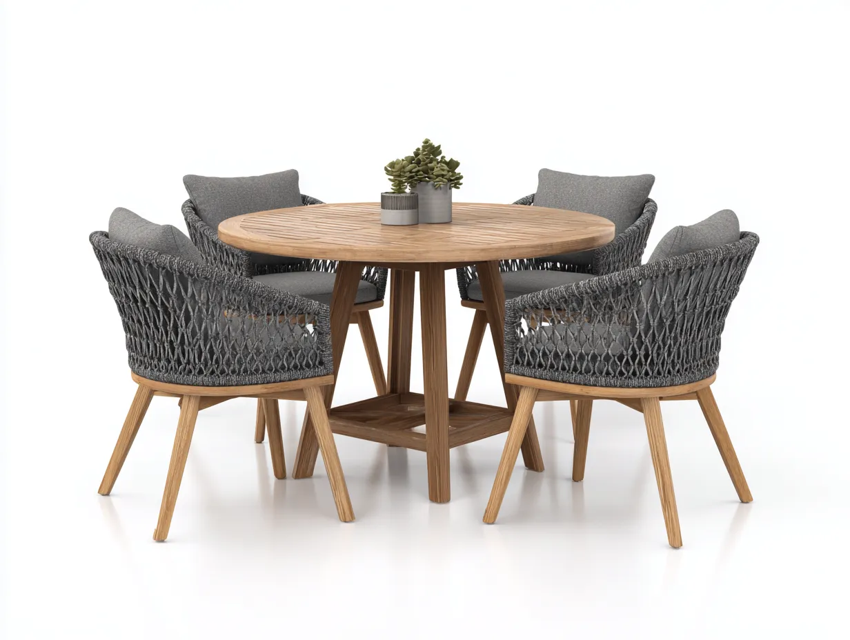 Zestawy mebli ogrodowych - drewno-plecionka - 110 x 110 x 75 cm - szary-naturalny - nowoczesny styl-Midorvaroom