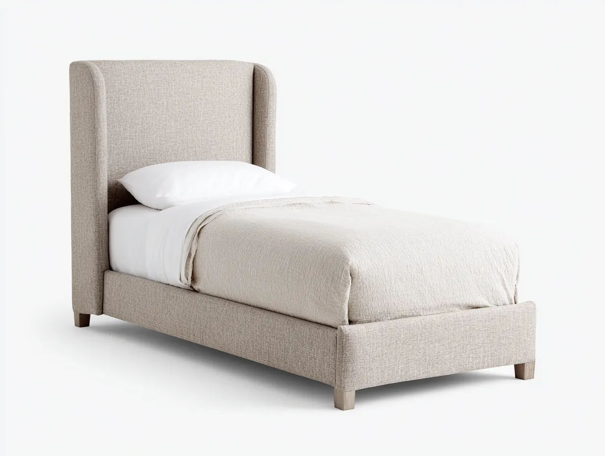 Łóżka pojedyncze - drewno-MDF-tkanina - 213x97x128 cm - beżowy - elegancki styl-Midorvaroom