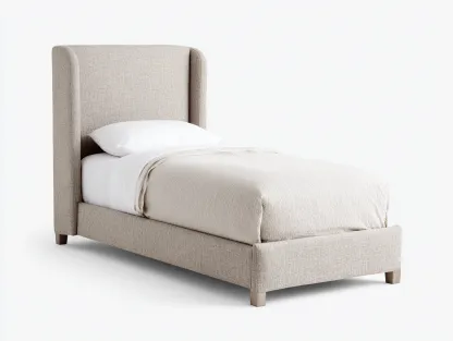 Łóżka pojedyncze - drewno-MDF-tkanina - 213x97x128 cm - beżowy - elegancki styl-Midorvaroom