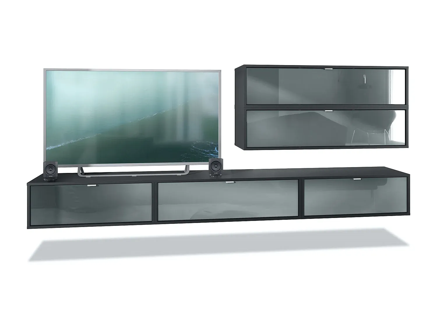 Moderne Wohnwand mit Hochglanzfronten in Schwarz