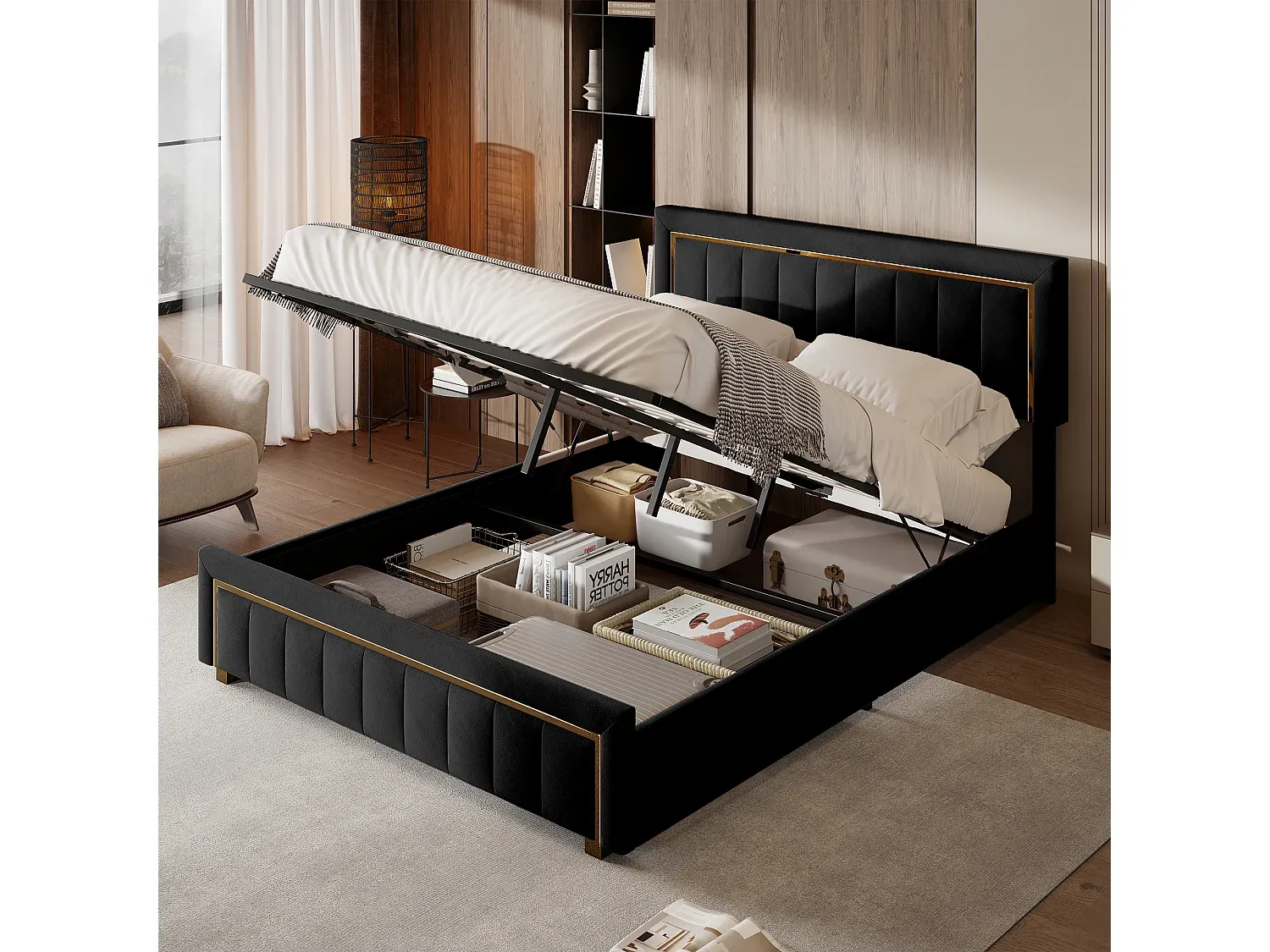 Modernes Doppelbett 140x200cm mit Stauraum und stilvoller Umrandung