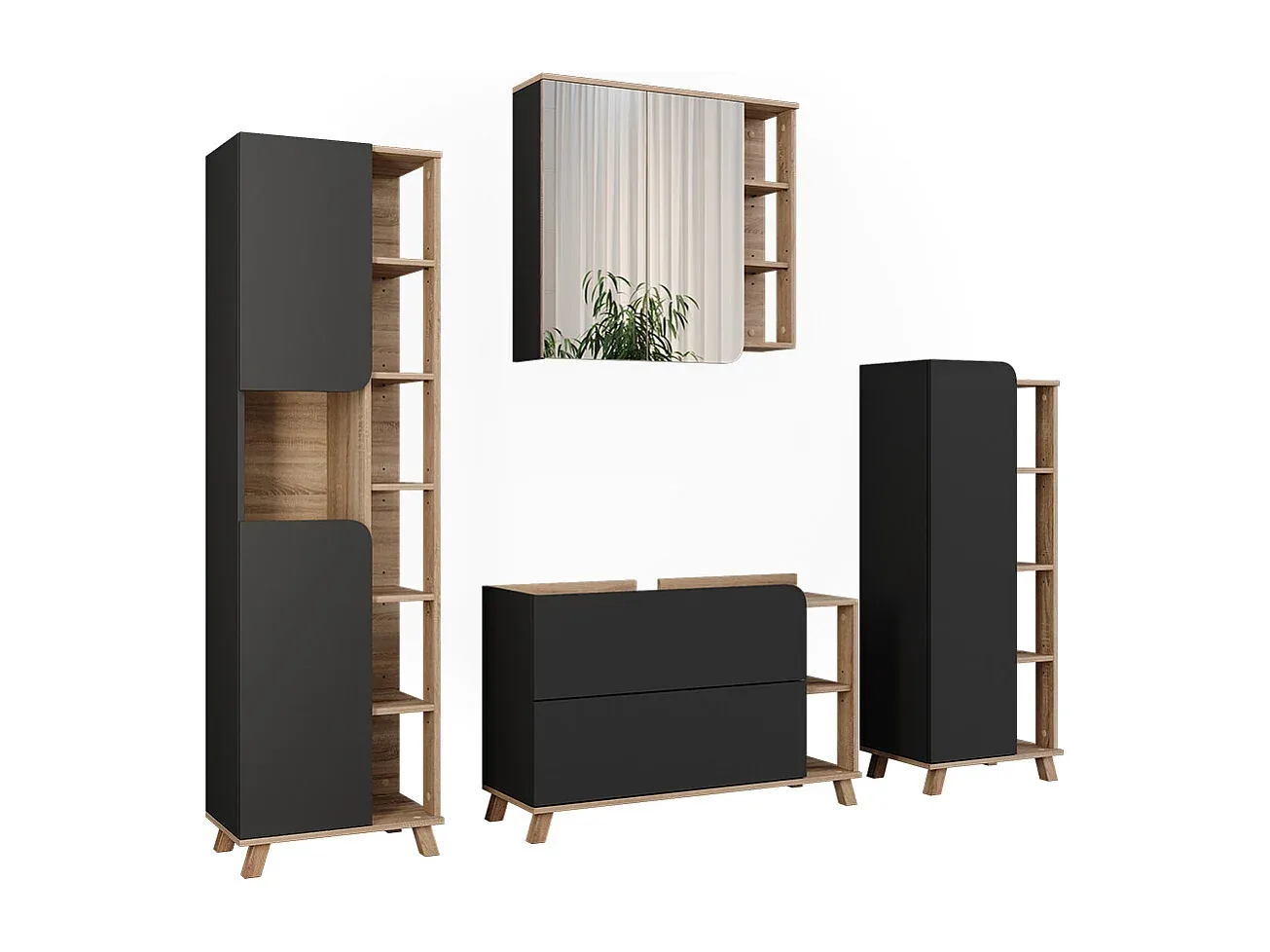 Modernes Badmöbel-Set in Anthrazit und Weiß, 100x35x65