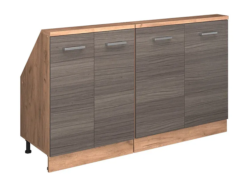 Schwarzer Dachschrägen-Küchenschrank in Betonoptik, 140x46x81,6 cm