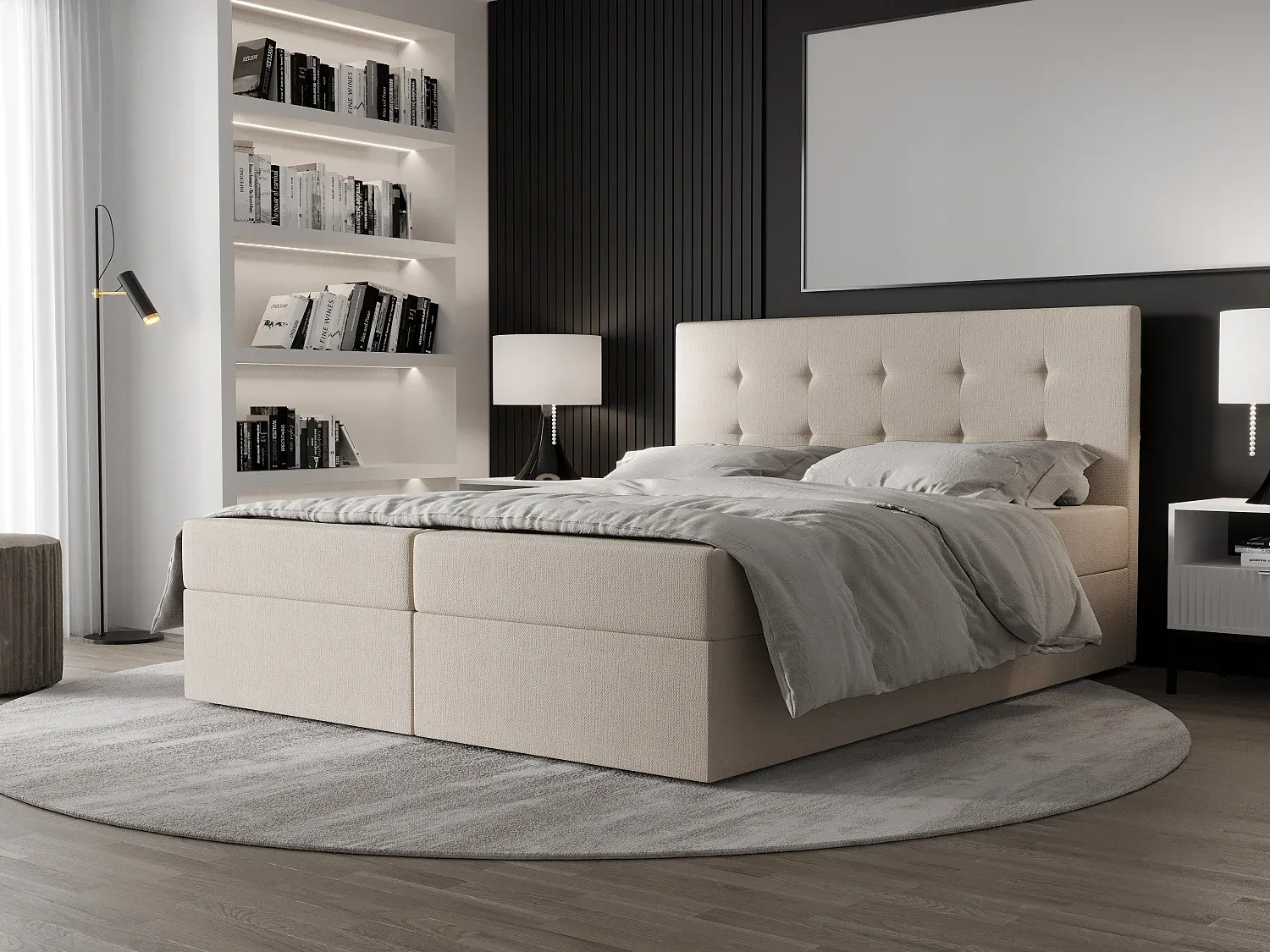 Komfortables Boxspringbett 180x200 mit Stauraum in Creme