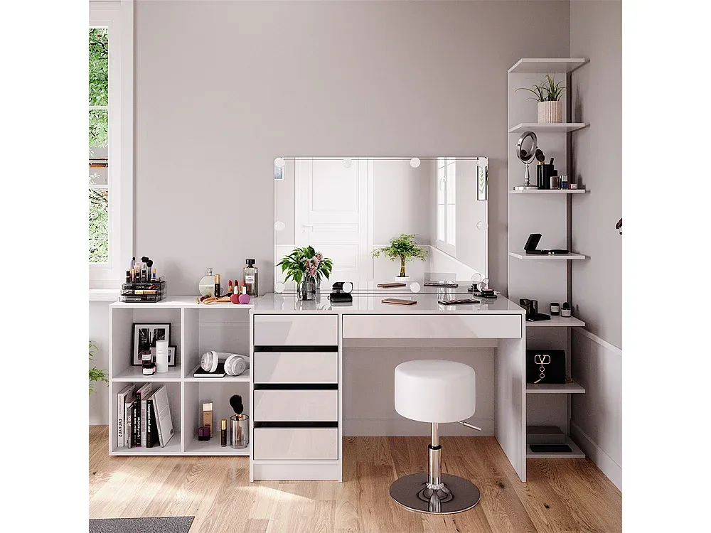 Eleganter Schminktisch in Weiß mit Spiegel