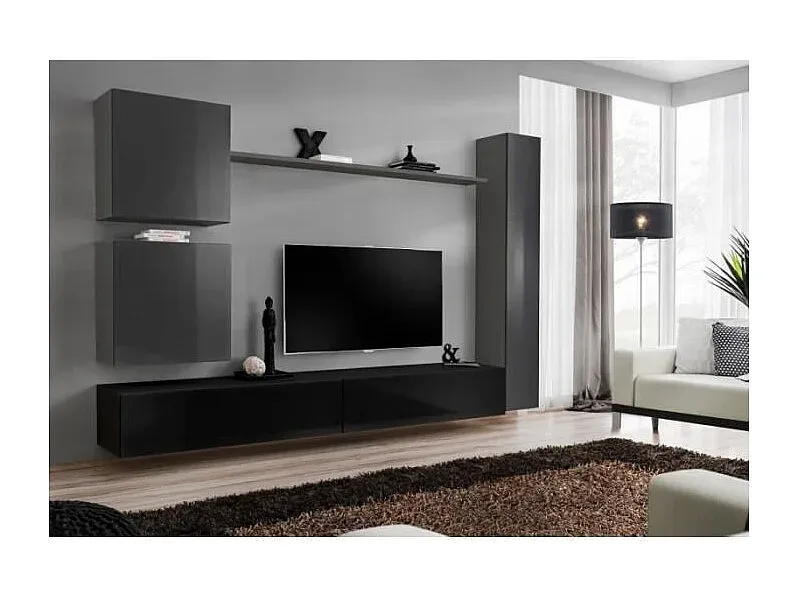 Elegantes Wohnzimmermöbel-Set in Schwarz und Grau Hochglanz