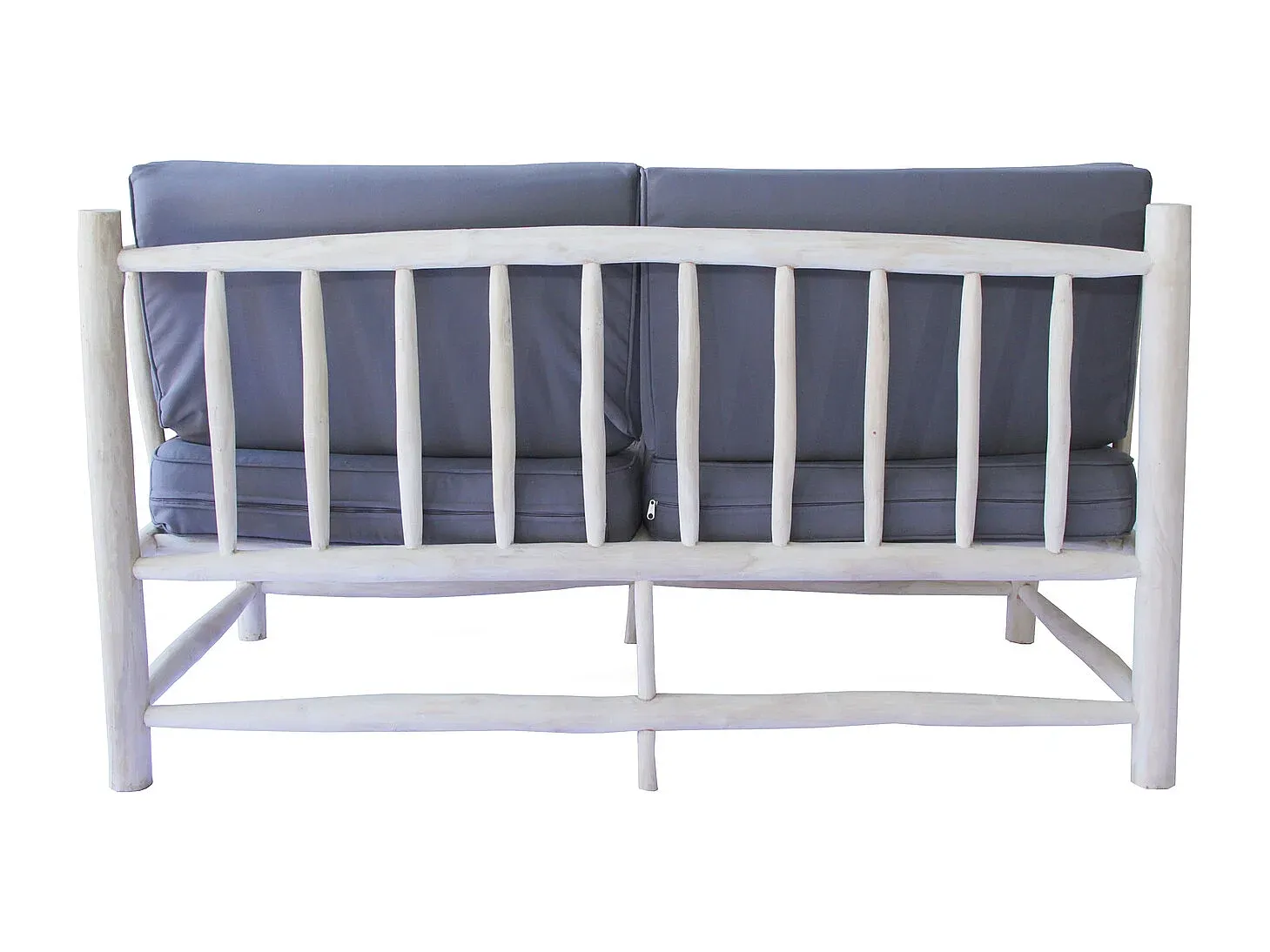 Teakholz-Zweisitzer mit grauem Sitzpolster, ethnisches Design