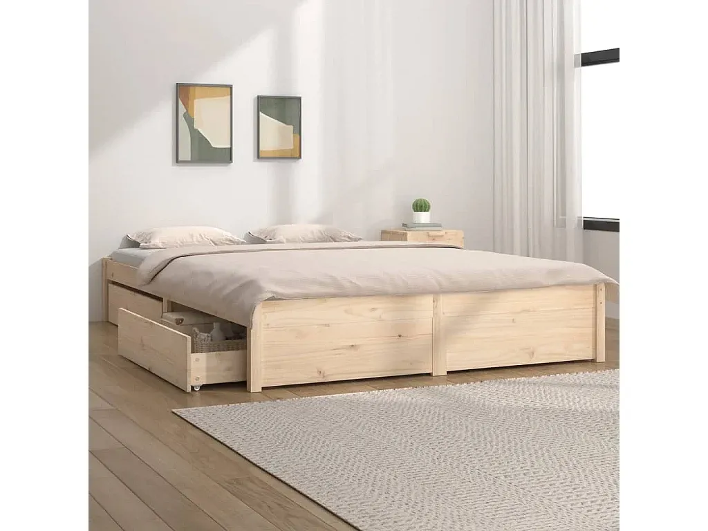 Holzbett mit Stauraum 200x200 cm