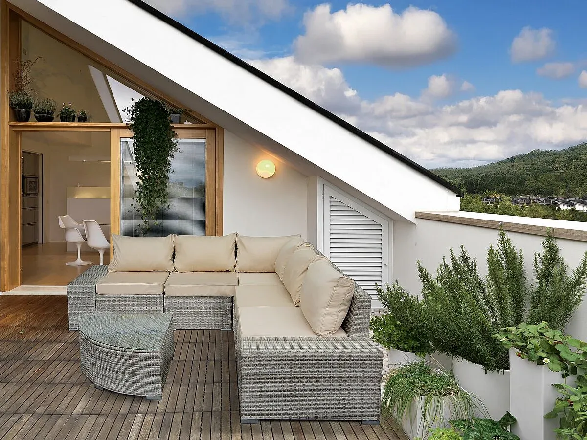 Moderner grauer Polyrattan Gartenmöbel 5-Sitzer