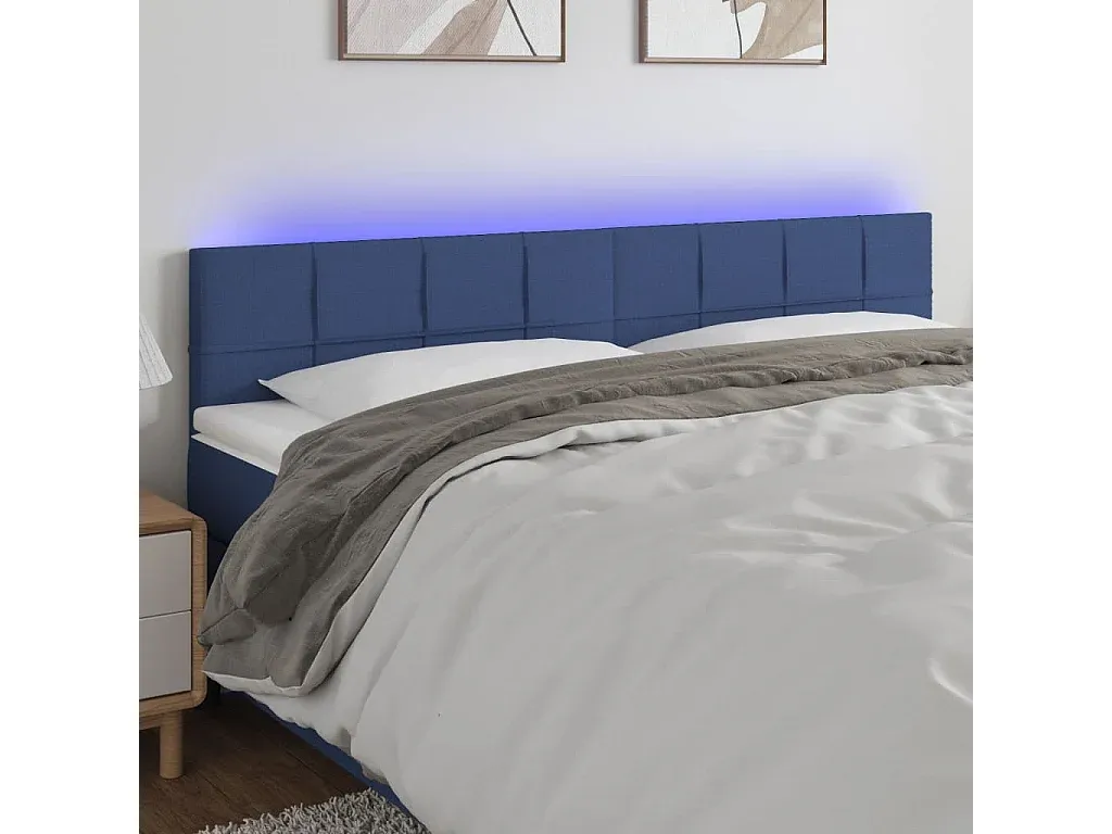 Stoff Kopfteil mit LED in Blau, 180x5x78 cm