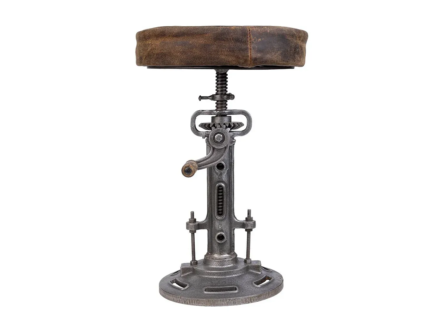 Moderner Metall- und Lederhocker in Braun, 32x32x57 cm