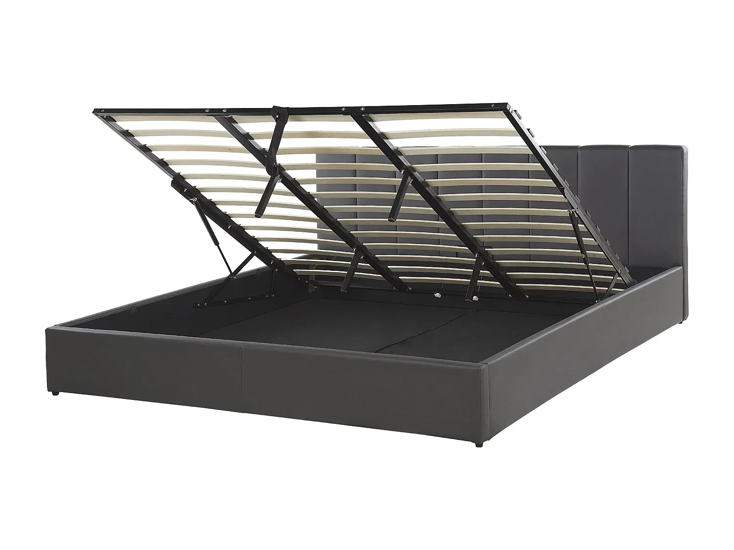 Hochklappbares Kunstlederbett in Grau 180 x 200 cm mit Stauraum