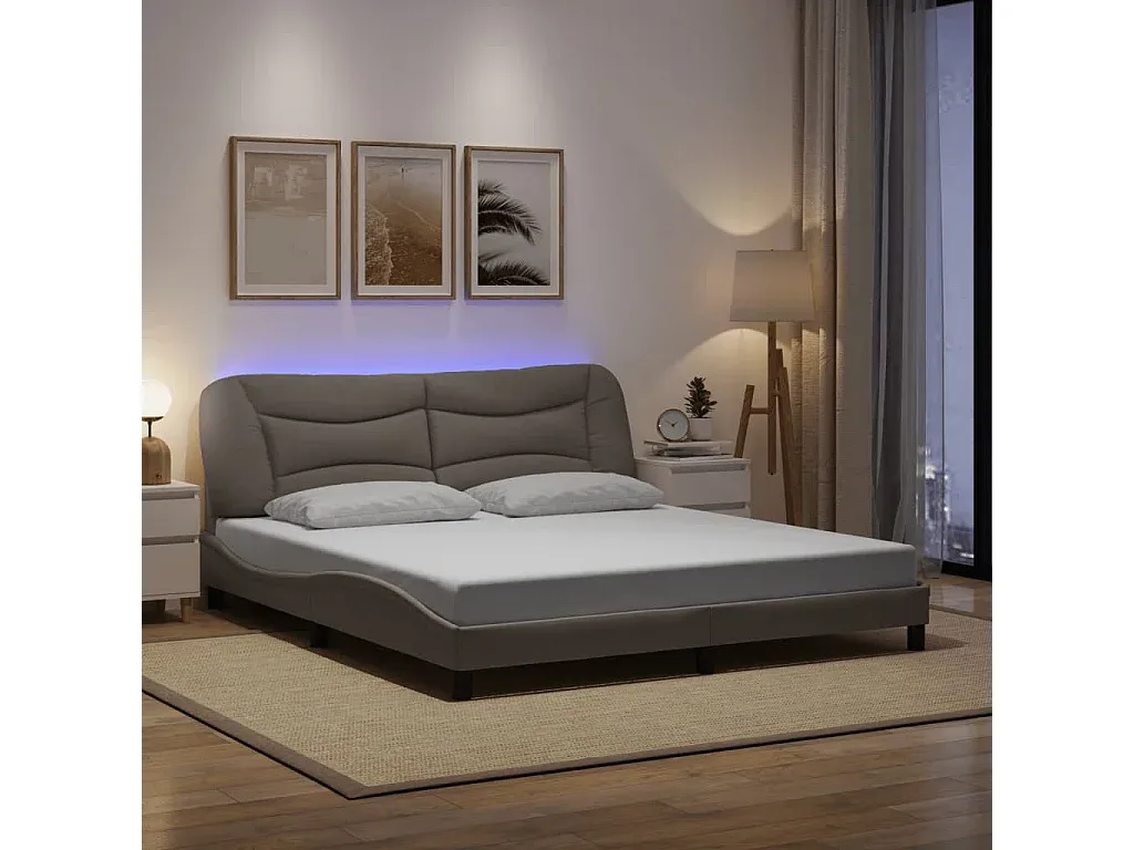 Modernes LED-Bettgestell aus Stoff 180x200 cm, Taupe