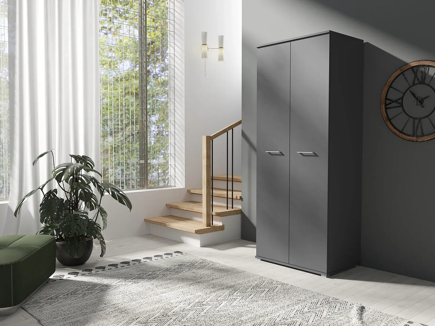 Zweitüriger Kleiderschrank mit Regalen und Kleiderstange, 80x200 cm, Anthrazit