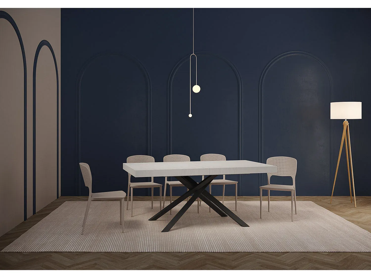 Moderner Ausziehtisch aus Esche mit Eisenrahmen, Anthrazit