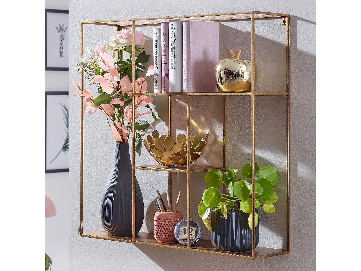 Metall-Wandregal Gold 68x68x17cm