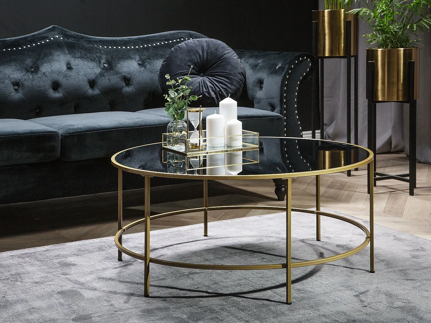 Runder Couchtisch in Schwarz und Gold, Ø 88 cm