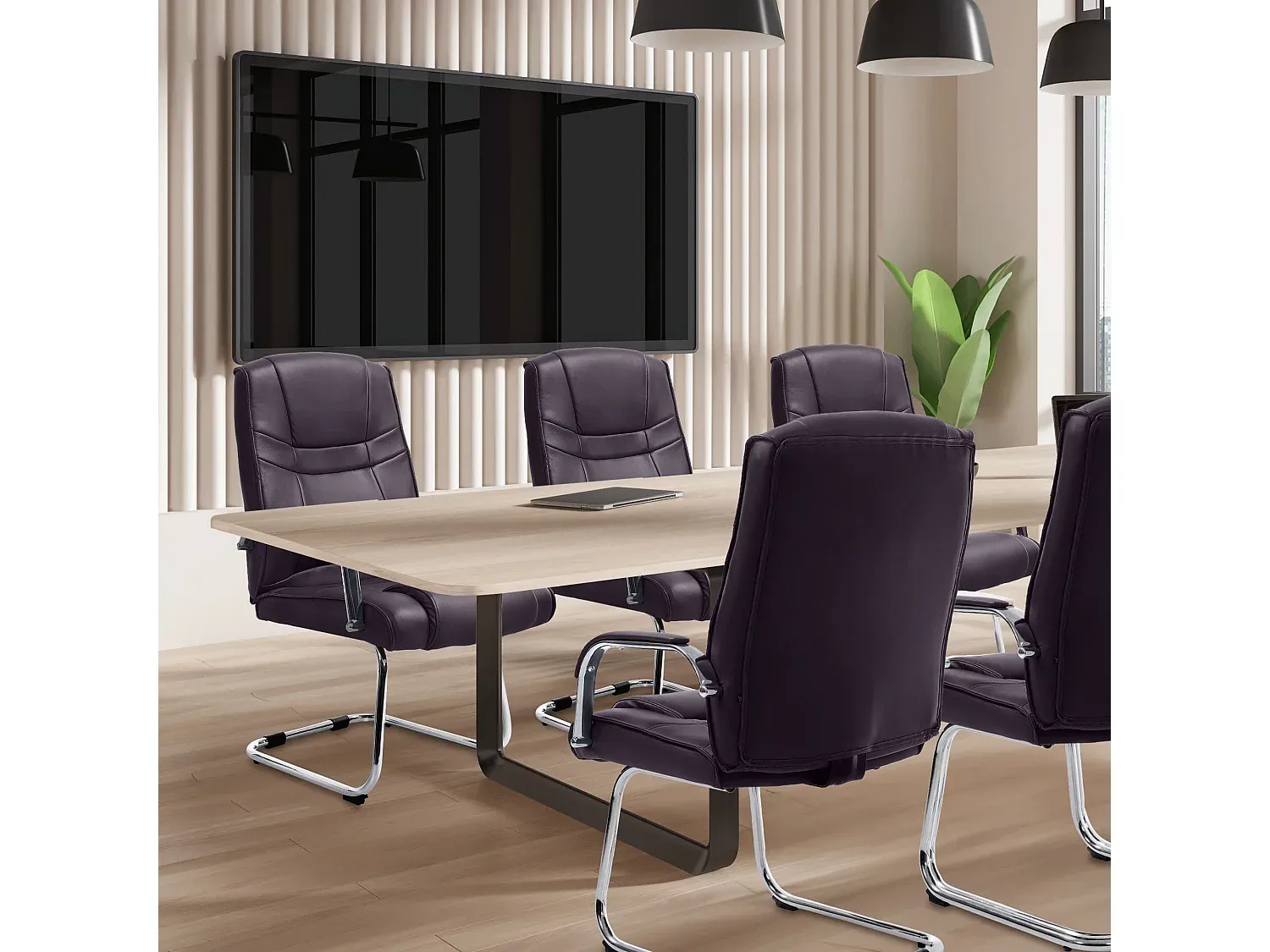 Moderner Freischwinger Stuhl aus Kunstleder in Braun mit Metallgestell