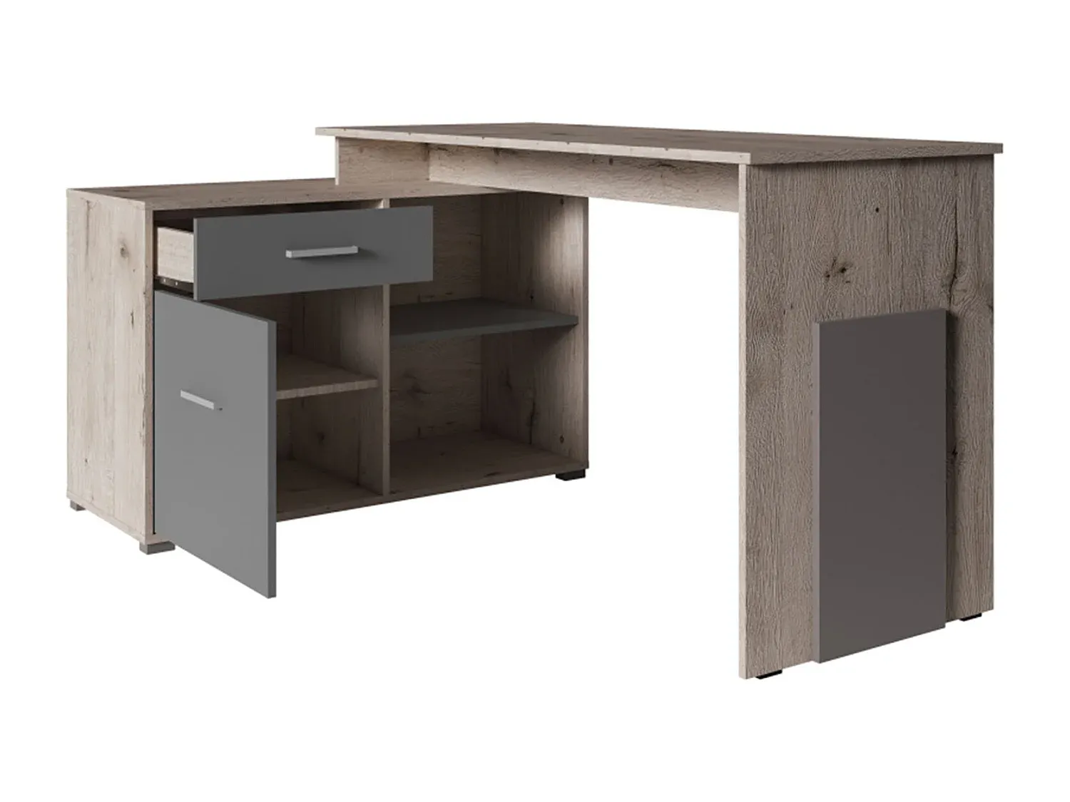 Moderner Eckschreibtisch in Eiche mit Graphit-Akzenten