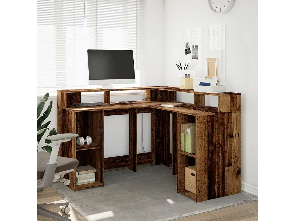 Moderner LED-Ecktisch in Altholz-Design