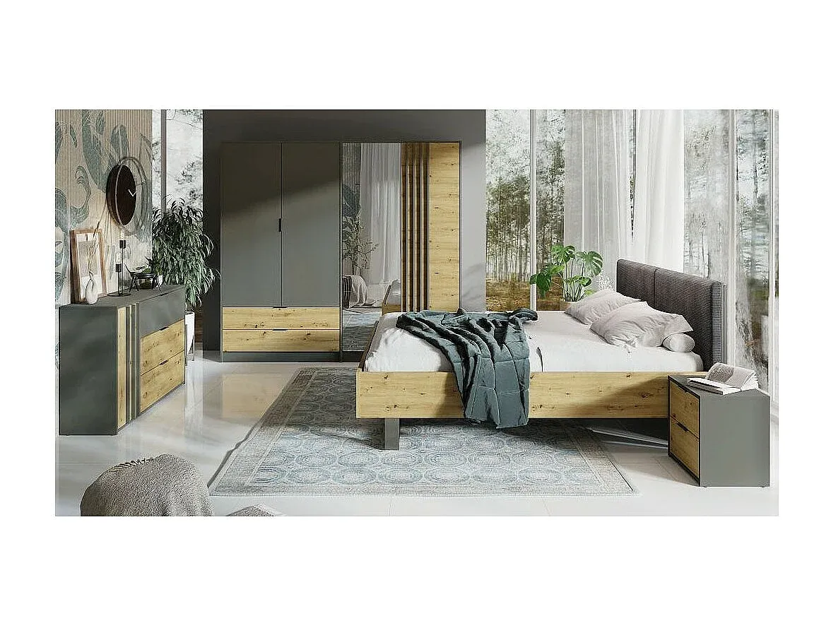 Großer Kleiderschrank mit Türen und Schubladen in Graphitgrau