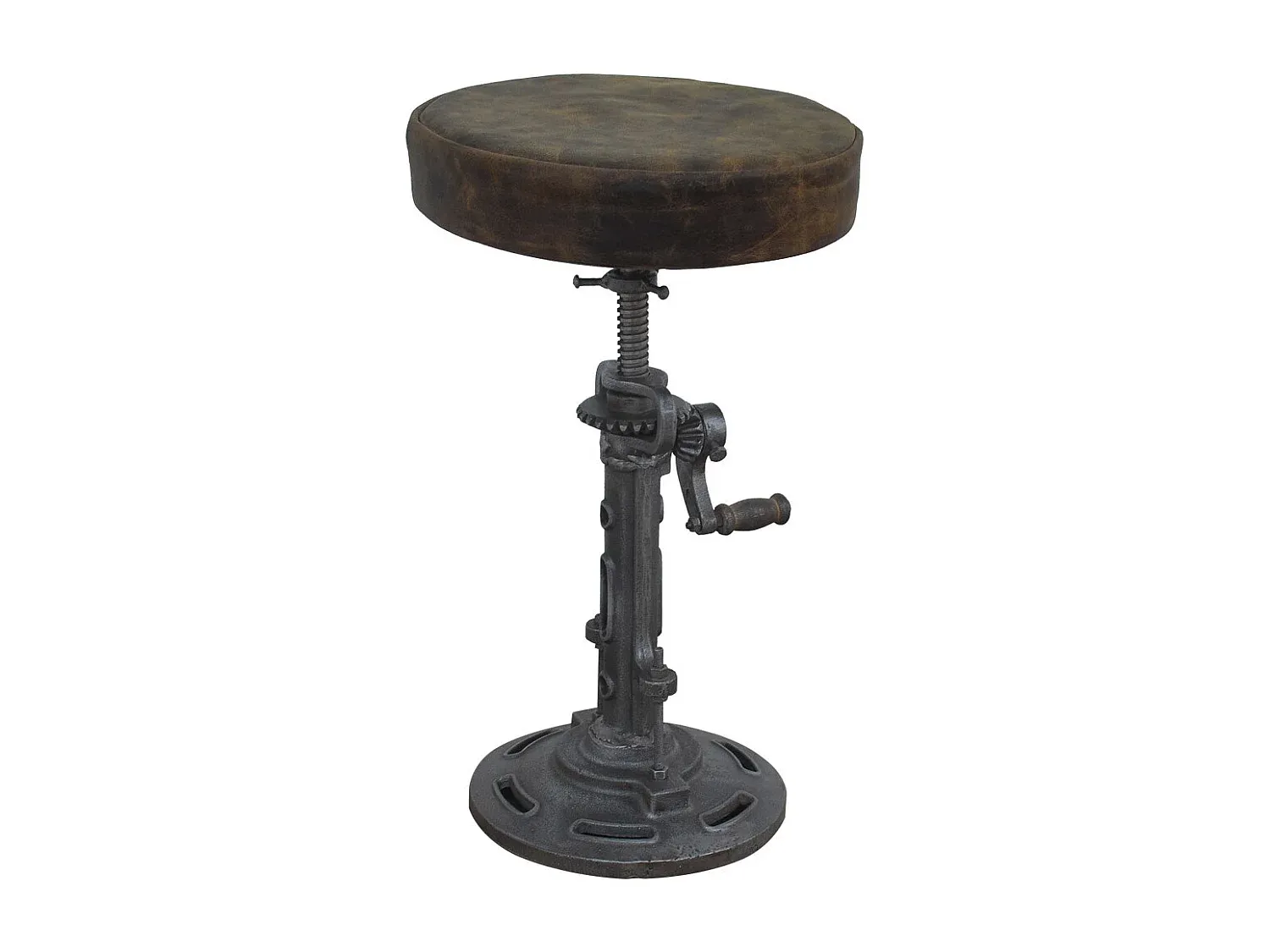 Moderner Metall- und Lederhocker in Braun, 32x32x57 cm