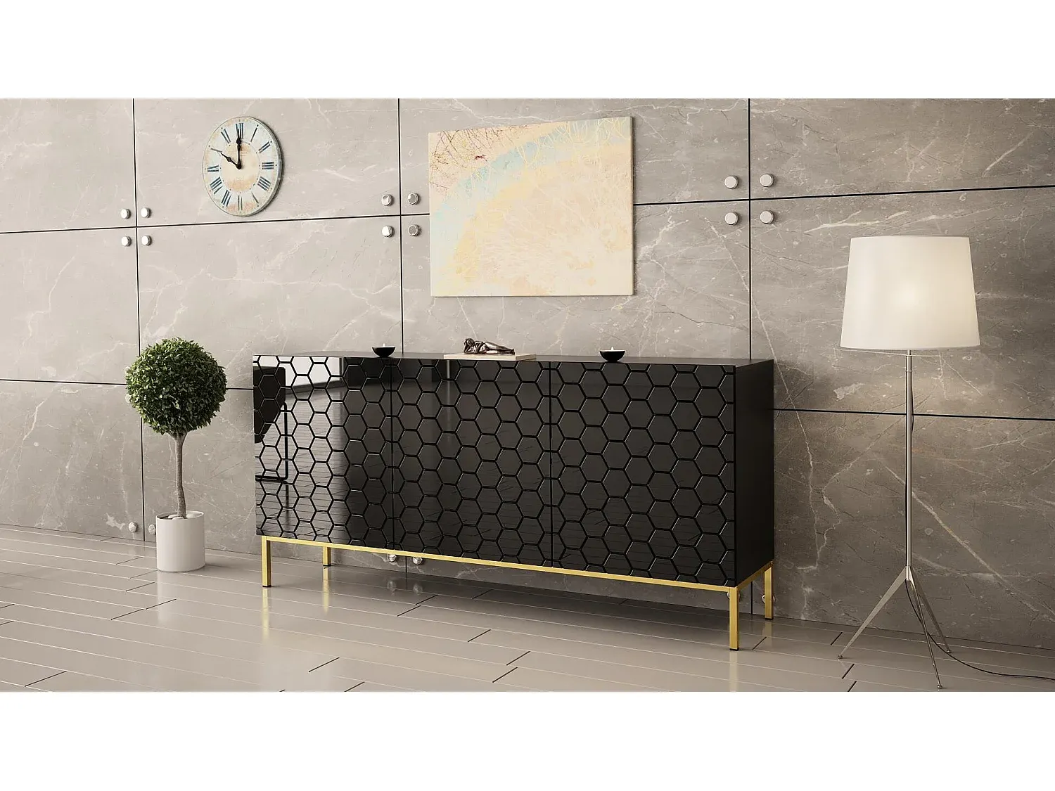 Modernes Sideboard in Schwarz mit 3 Türen